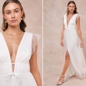 LULU's Prom Wedding Bridal Shower Engagement Tulle Empire Waist Maxi Dress